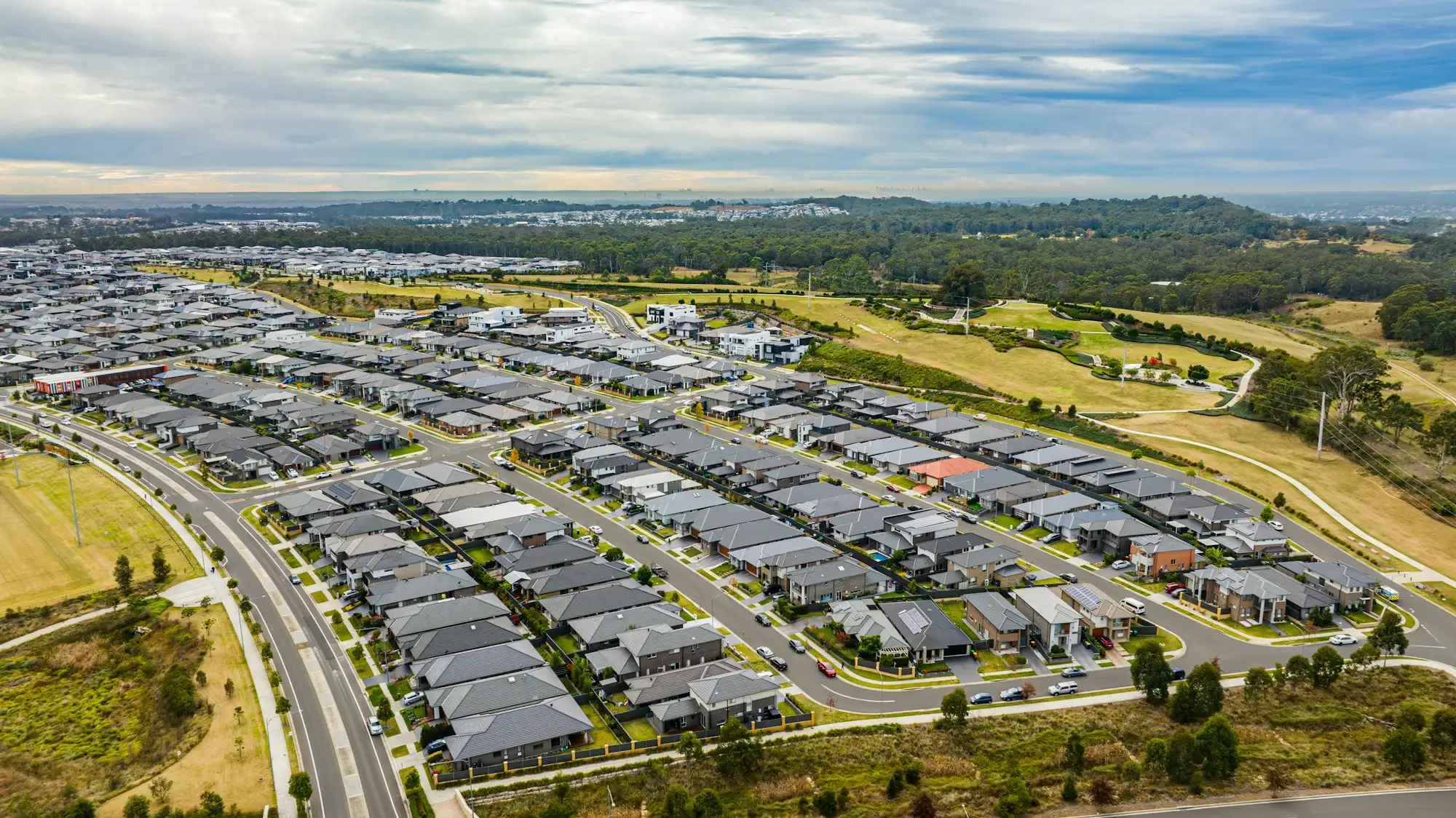 Aerial view of a new housing estate under construction in Australia