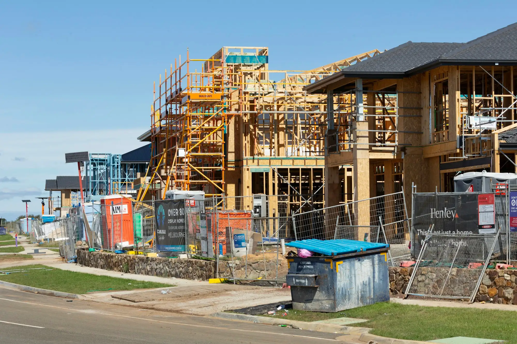 House at lock-up stage with the build paused on an Australian residential block