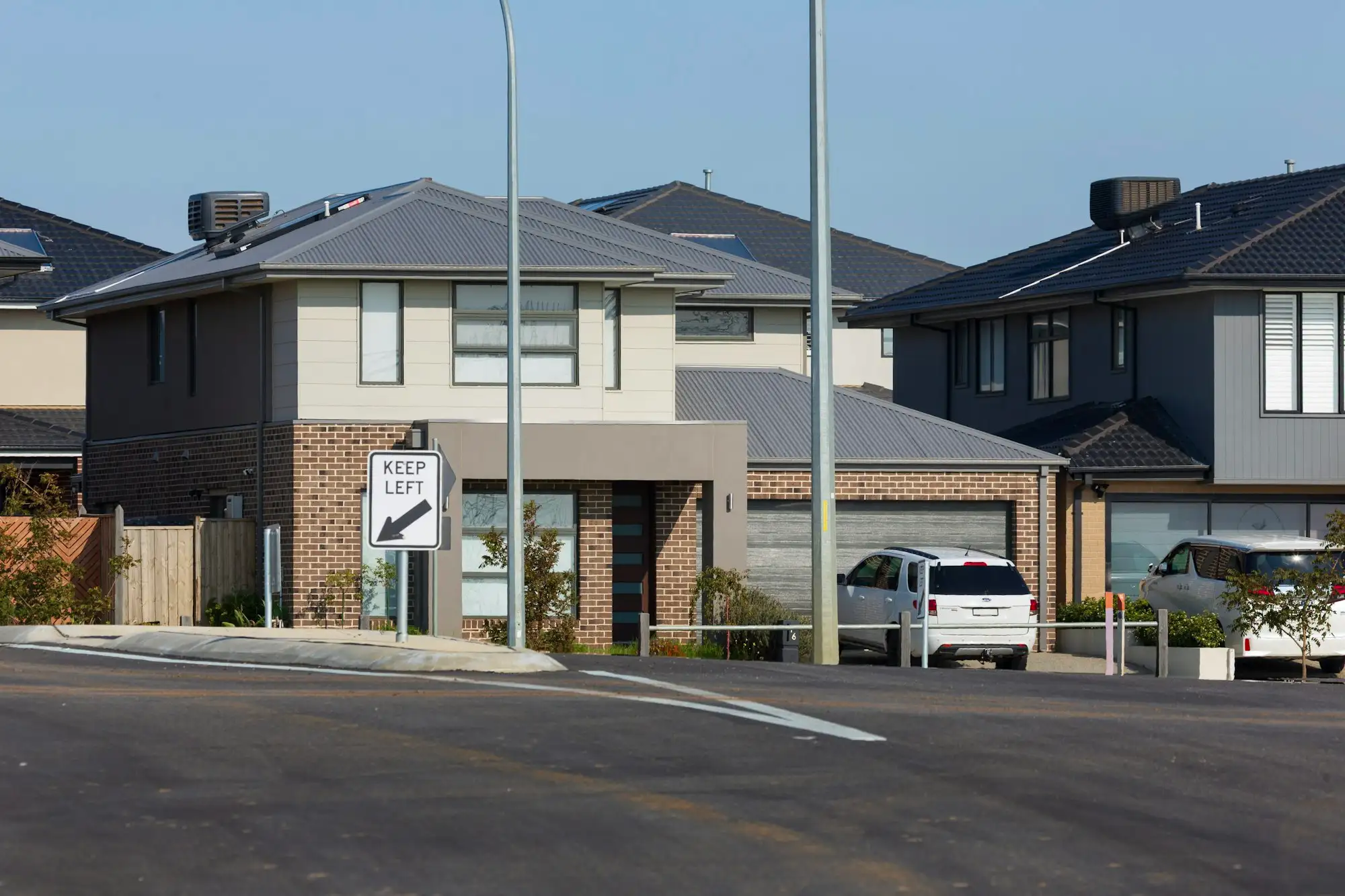 Row of newly built homes on an Australian residential street